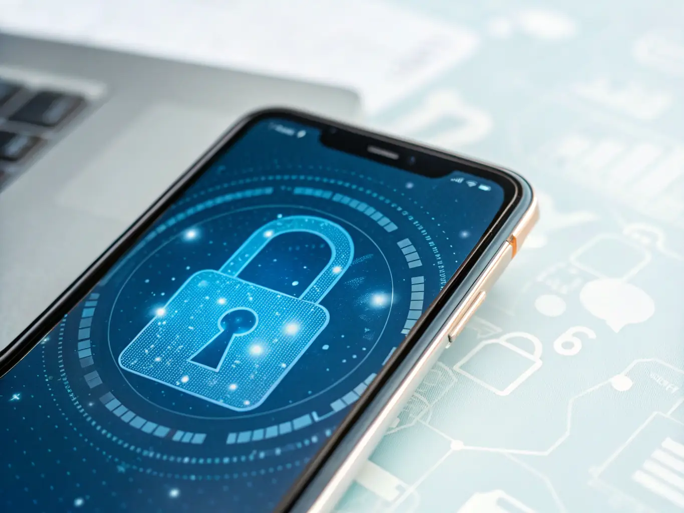 A teal lock icon next to a heading about data usage, symbolizing security and privacy. The background is light gray.