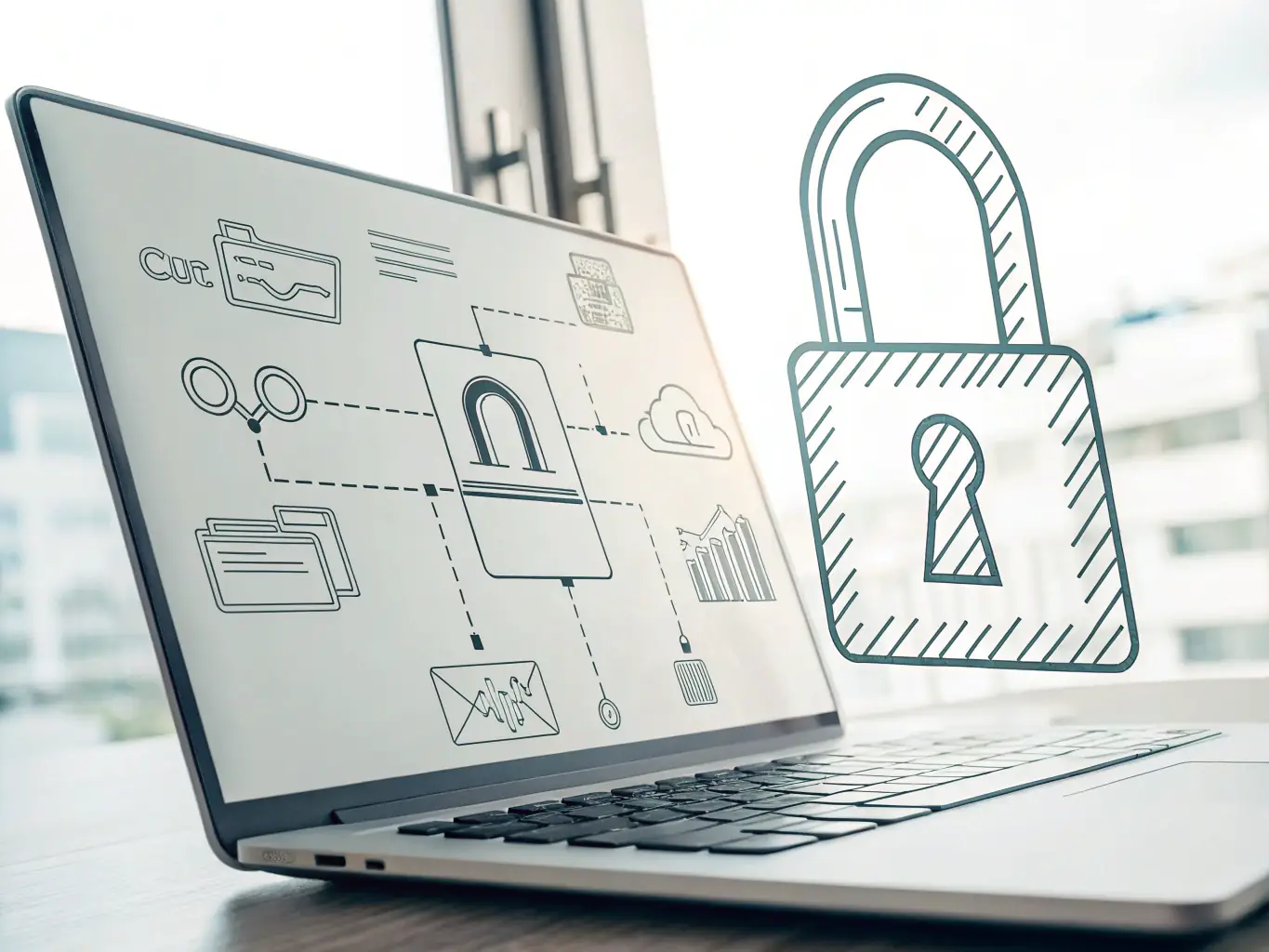A teal lock icon next to a heading about data collection, symbolizing security and privacy. The background is light gray.